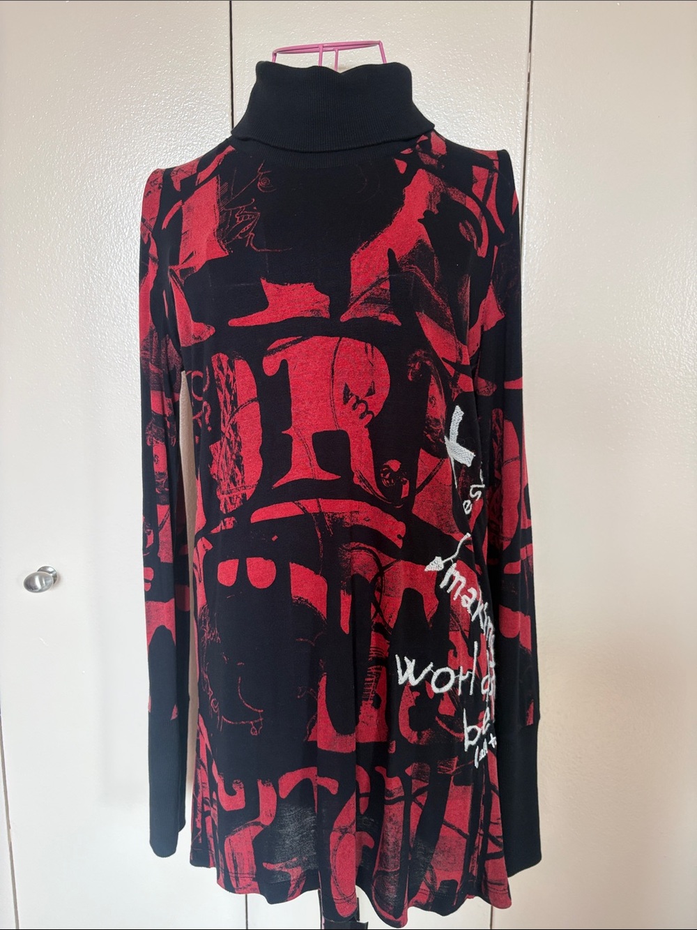 Desigual Black & Red Turtleneck Graphic Long-Sleeve Swing Dress